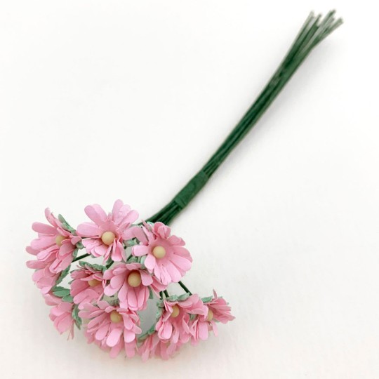 12 Tiny Pink Paper Daisies ~ 3/8"